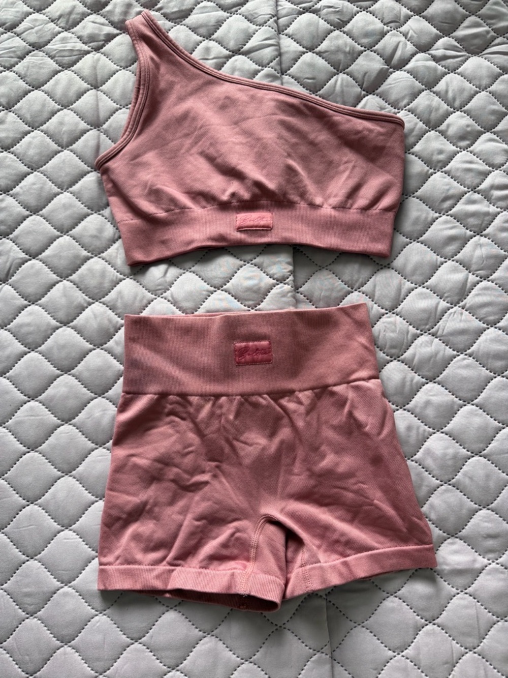 Women’s One-Shoulder Athletic Shorts Set - Dusty Rose